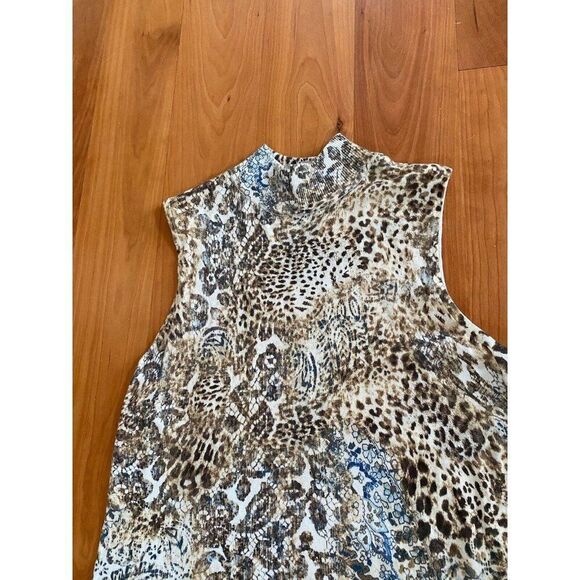 Chico’s Knit Top Sweater Leopard Animal Print Paisley 2 / Large Cream Brown - Picture 9 of 9